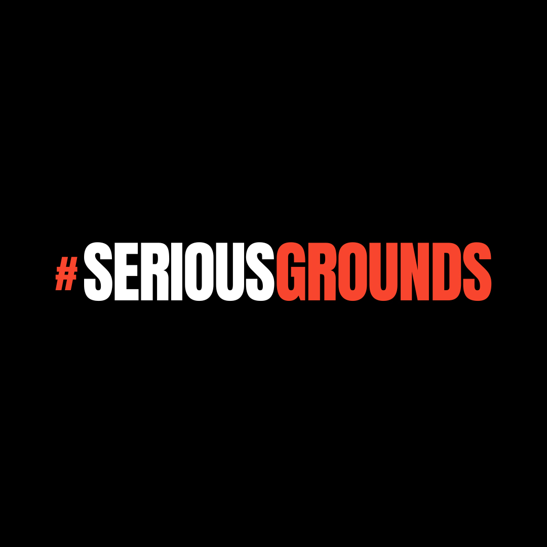 Serious Grounds logo on a black background.
