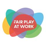 Logo: Text Fair play at work on a colourful background