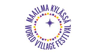 Maailma kylässä -logo, jossa myös teksti World Village Festival.