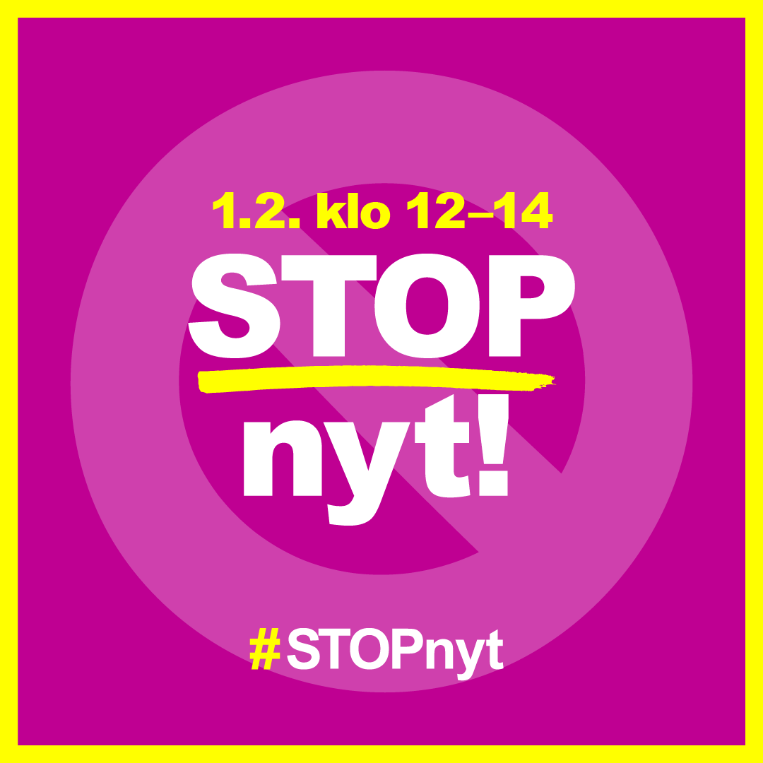 STOP nyt! -logo, jonka päällä 1.12. klo 12-14.