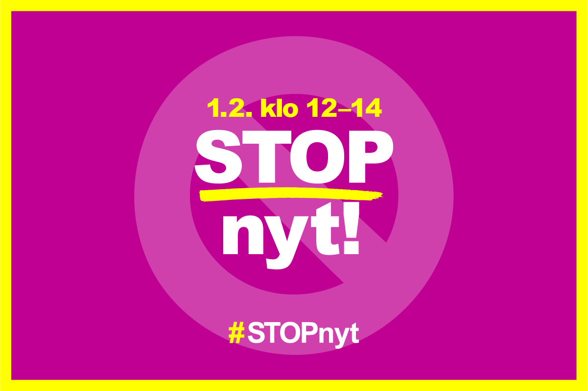 STOP nyt! -logo, jonka päällä 1.12. klo 12-14.