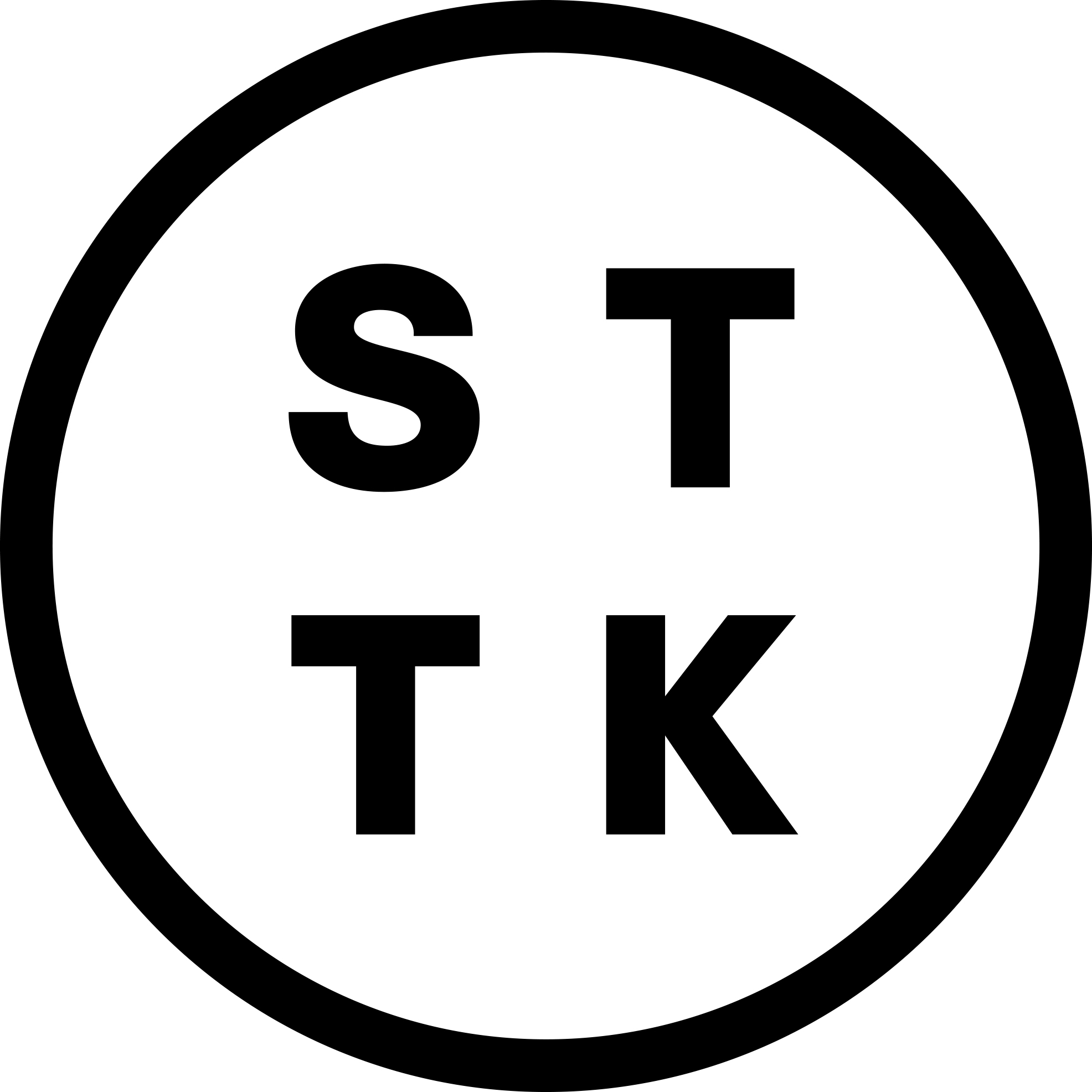 STTK:n logossa on mustalla viivalla piirretty ympyrä, jonka keskellä lukee STTK.