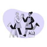An illustration: A high five between to employees