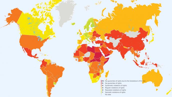 ITUC Global Rights Index 2018 -kartta