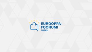 Eurooppa-foorumin logo, jossa tyyliteltynä Turun linnan ääriviiva.