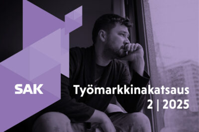 Kuvassa on julkaisun kansi, missä mies katsoo ikkunasta ulos ja tekstinä on Työmarkkinakatsaus 2/2025