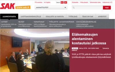 Kuvakaappaus SAK.fi-palvelun etusivusta 9.11.2014.
