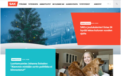 Kuvakaappaus SAK.fi-palvelun etusivusta 13.12.2023.