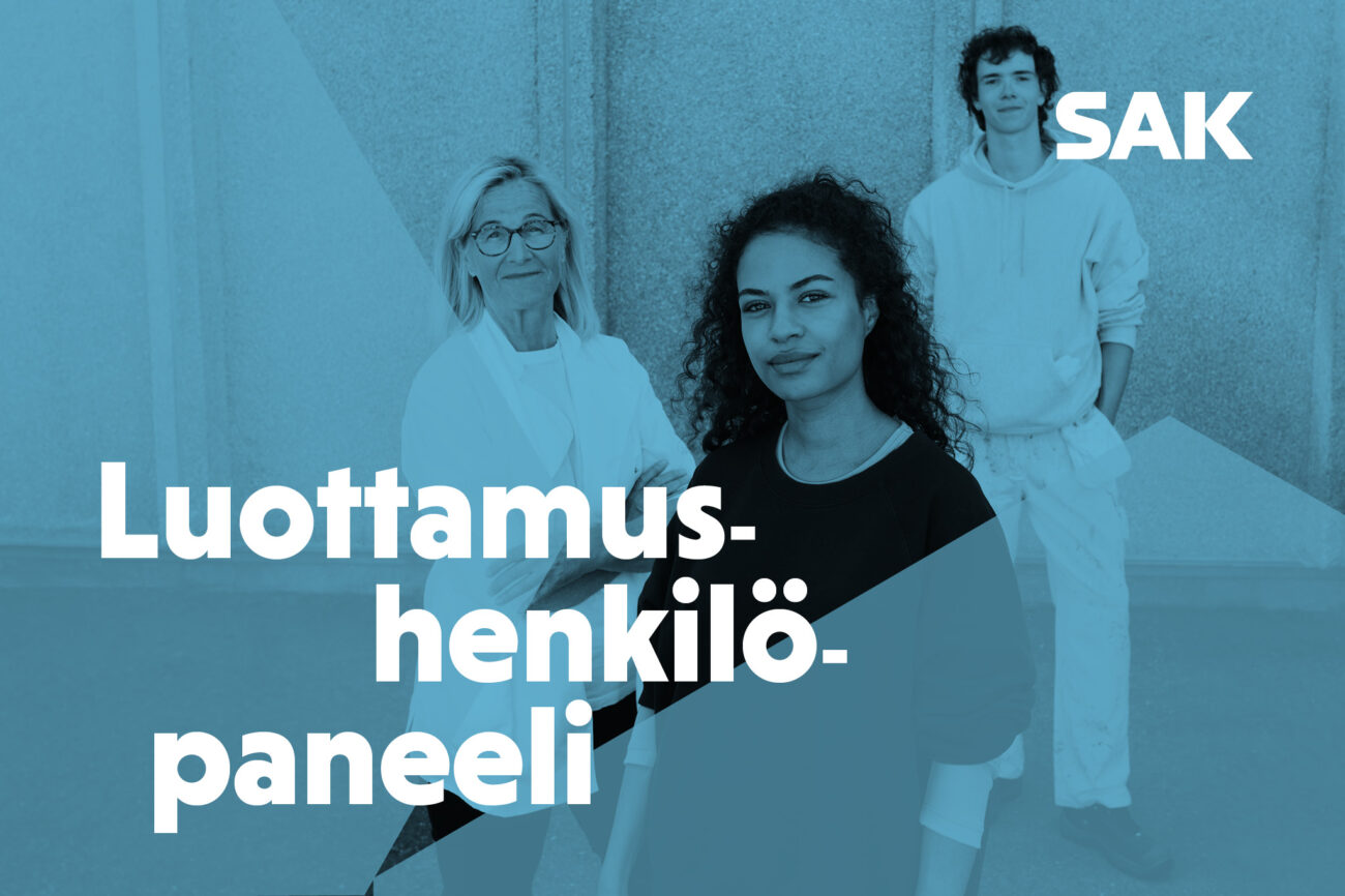 Kolme eri ikäistä työntekijää ja teksti luottamushenkilöpaneeli.