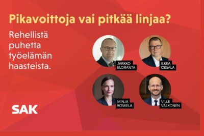Kuvassa on esiintyjien kuvat ja keskustelun nimi Pikivoittoja vai pitkää linjaa?