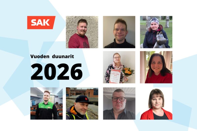 Kuvassa on valittujen henkilöiden kasvokuvat ja teksti Vuoden duunari 2026.