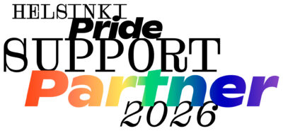 Sateenkaarivärein väritetty teksti "Helsinki Pride Support Partner 2026".