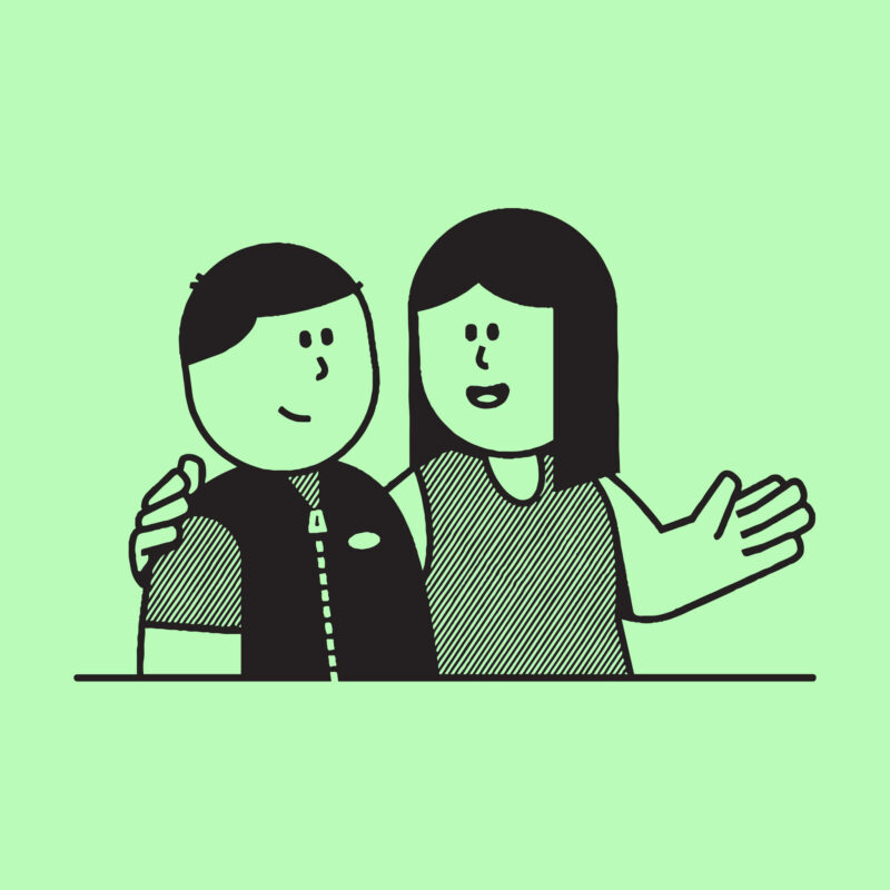En illustration där en arbetskamrat håller sin hand på en annans axel.