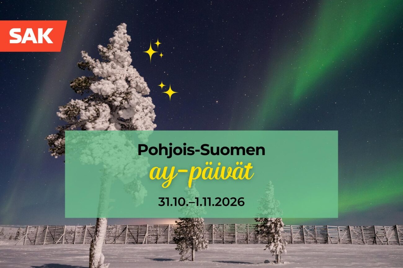 Luminen ilta-maisema ja teksti Pohjois Suomen ay-päivät 31.10.–1.11.2026.