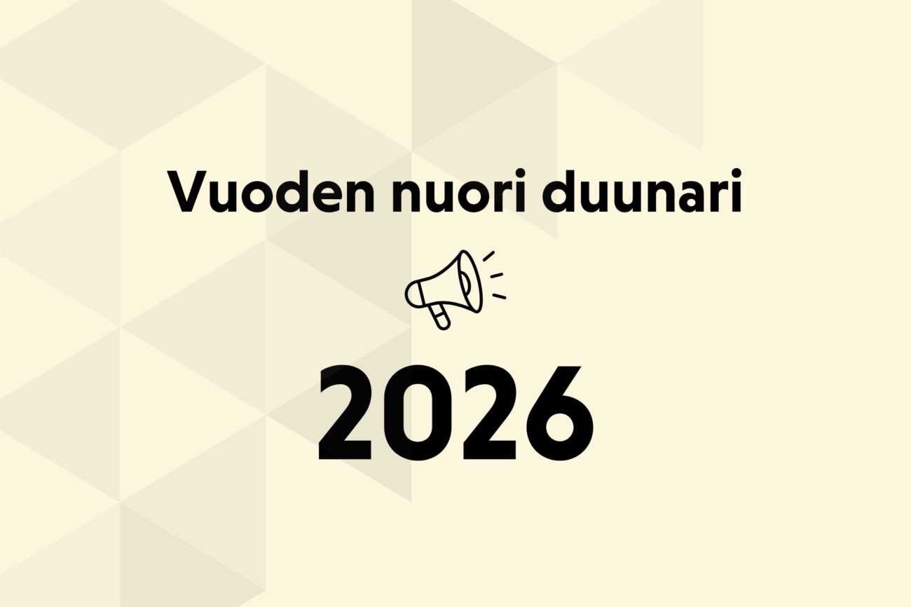Kuva megafonista ja teksti "Vuoden nuori duunari 2026".